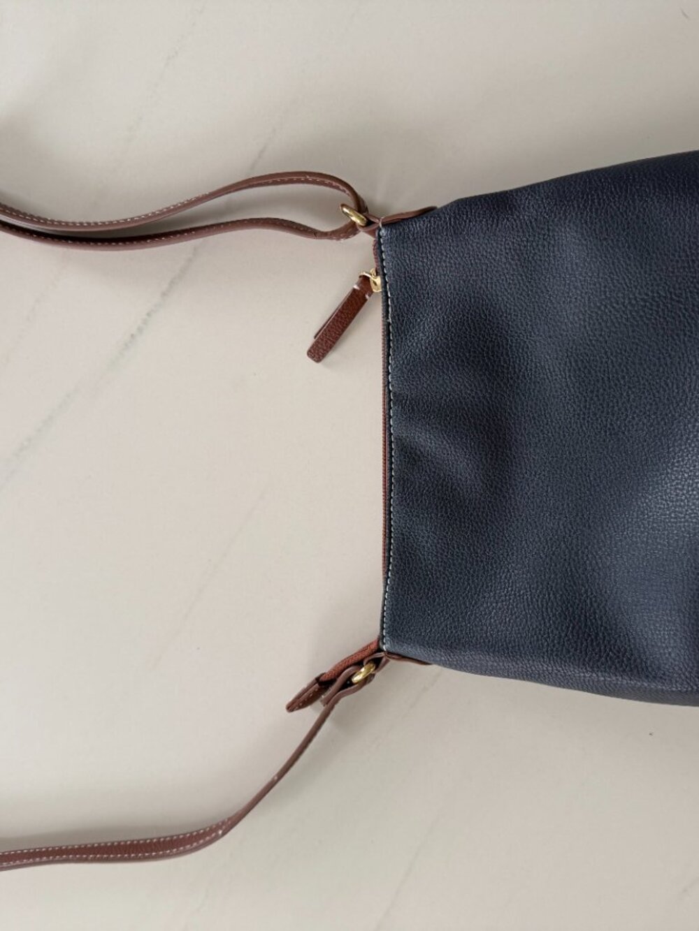 Tommy Hilfiger Navy Blue & Brown Crossbody Bag Gold Logo Crossbody Purse - Picture 3 of 13